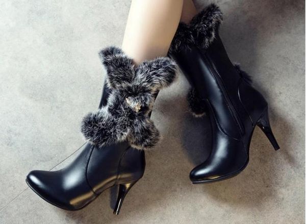 

women's boots in winter high fine heel round head @6078, Black