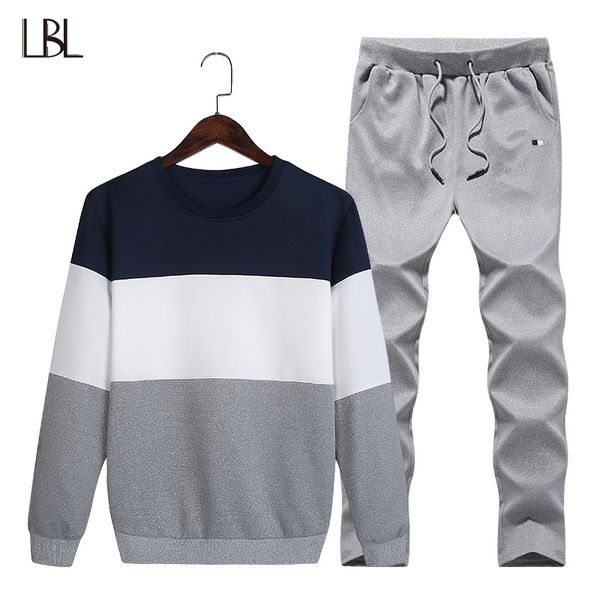 

lbl casual striped tracksuit men set spring suit sweatshirt sportswear man sporting suits sweatshirts + sweatpants two piece 4xl, Gray