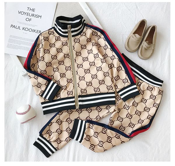 

Kid de igner clothe et new luxury print track uit fa hion letter jacket jogger ca ual port tyle weat hirt boy girl, White