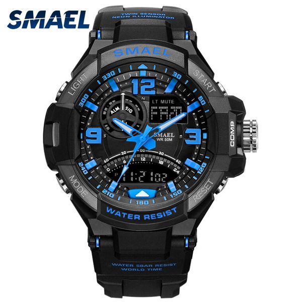 

smael sport watch 1516 brand 50m waterproof dual time wristwatch led digital watch s men wristwatch reloj hombre relogio, Slivery;brown