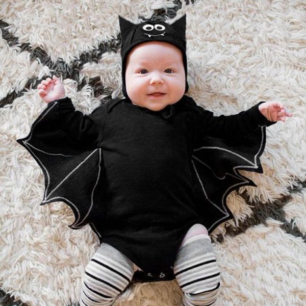 

arloneet infant baby rompers halloween costume bat print toddler baby girls boys romper+hat halloween clothes jumpsuit set co07, Blue
