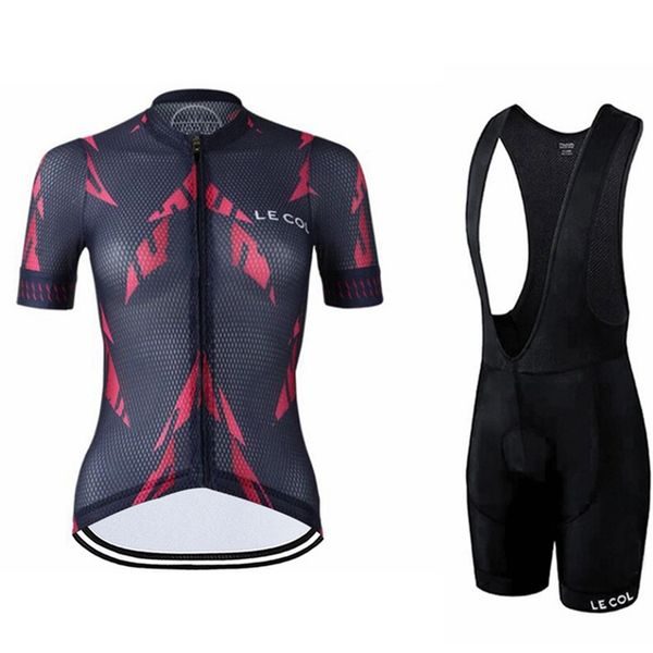 

lecol women 2020 summer cycling jersey set breathable sport bicycle ropa ciclismo suit pro team biking bib shorts suit quick dry, Black;blue