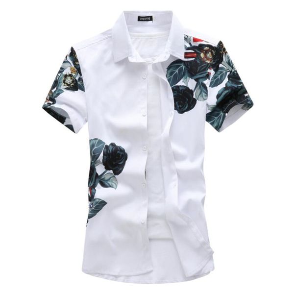 

2020 summer brand original rose splash ink printing men's casual short-sleeved shirts mens fashion white shirt dress, White;black