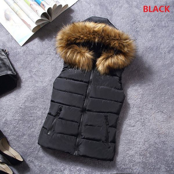 

zogaa women winter hooded jacket ladies sleeveless fur collar cotton jacket vest female casual solid color zipper coat 2019 new, Black;white