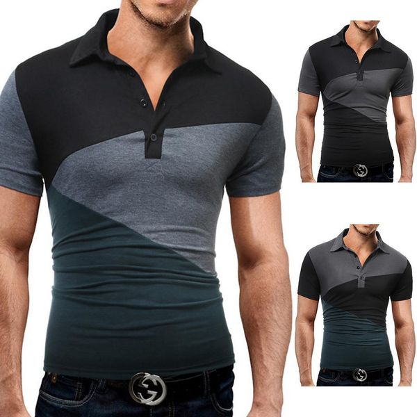 

men fashion t-shirt casual turndown short sleeve contrast color slim summer new fashion men t-shirt, White;black