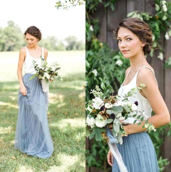 

dusty blue two pieces two bridesmaid dresses portrait neck ruched bohemia floor length plus size wedding guest maid of honor dresses bm0989, White;pink