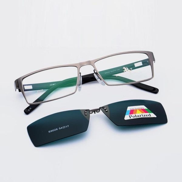 

width-134 new men polarizing sets metal frames mirrors magnets myopia frame with clip on sunglasses male eyewear magnetic clip, Black