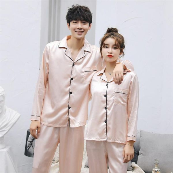 

brand new china сатин пижамы комплекты с длинными рукавами длинные штаны пара пижамы семьи homewear женщины мужчины lover домашней одежды, Black;red