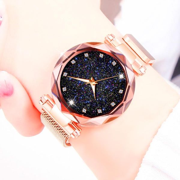 

women luxury diamond watch megnetic ladies watches stainless steel quartz wrist watch female elegant starry sky clock, Slivery;brown