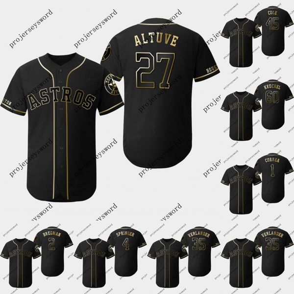 

Houston 27 Jose Altuve 2019 Golden Edition Jersey Carlos Correa Alex Bregman George Springer Justin Verlander Dallas Keuchel Astros Jerseys