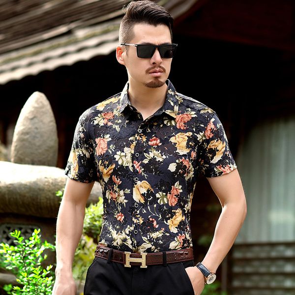

chinese style floral pattern streetwear luxury short sleeve shirt summer 2019 new quality velvet hollow breathable men shirt men, White;black