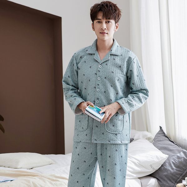 

winter plus size 3xl cotton christmas pajama men sleepwear thick cotton warm print pajama set man casual home clothes pijamas, Black;brown
