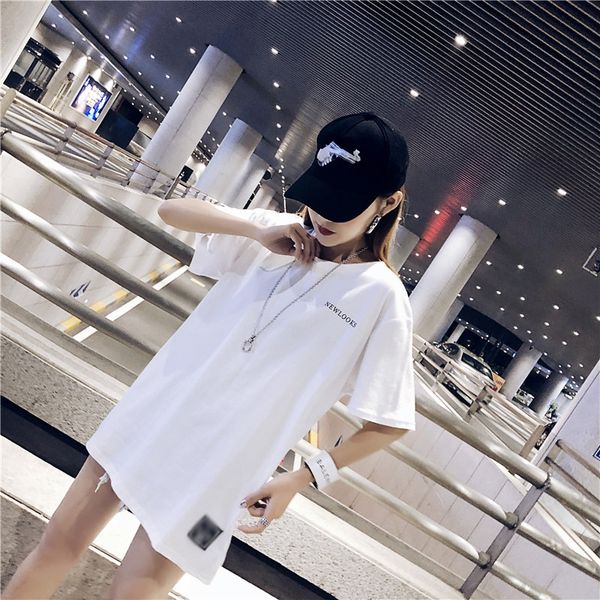 

2020 short-sleeved t-shirt female short pure black pure white printed pattern letter temperament leisure style t-shirt short skirt skirt