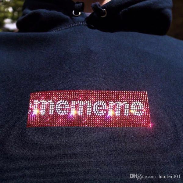 

19ss box logo x swaroovski 25th anniversary hooded sweatshirt casual street highstreet fashion pullover sweater hoodies s-xl hflswy272, Black