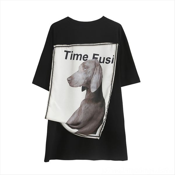 

2020 дуань xiu дизайн черная футболка женская спина животное рисунок короткий рукав ины потерять ленивый ветер, White