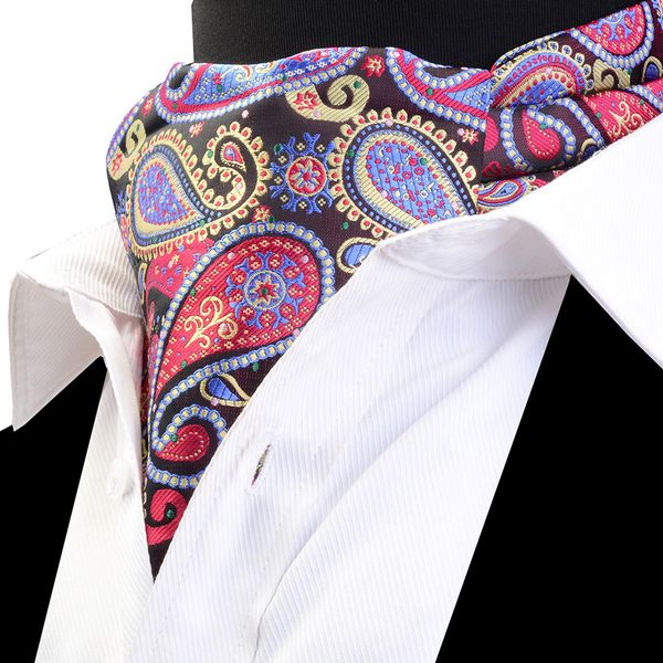 

rbocott men's ascot vintage classic paisley neckwear scrunch self british style cravat for men gentleman wedding accessories, Blue;purple