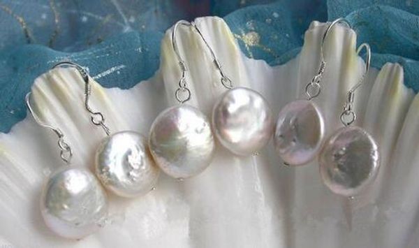 

3 par de moda blanco perla moneda plata 925 pendientes de plata, Silver