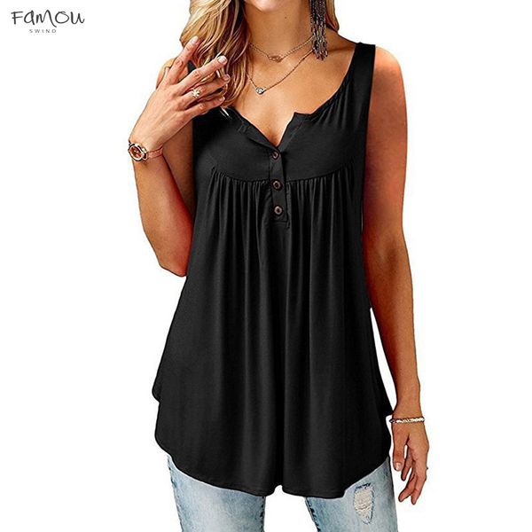 

Plus Size Sexy V-Neck Button T-Shirt Women 2019 Summer Tops Sleeveless Solid T-Shirt 5Xl Female Casual Solid Vintage Cotton T-Shirt