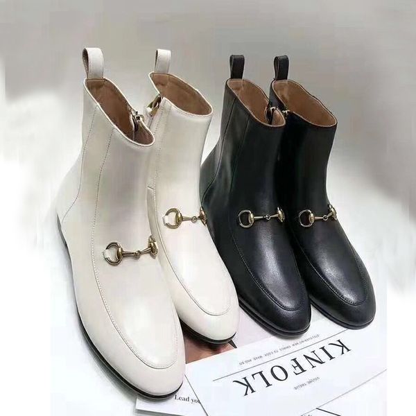 

классический осень зима роскошный дизайнер молния короткие сапоги 100% кожа с плоским дном мартин сапоги высокого качества воловьей кожи мет, Black