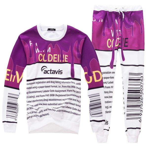 

new hoodies coffee suit actavis print sweatshirts letter white black men/women 2017 tracksuit harajuku suit 2piece joggers shippin kiul