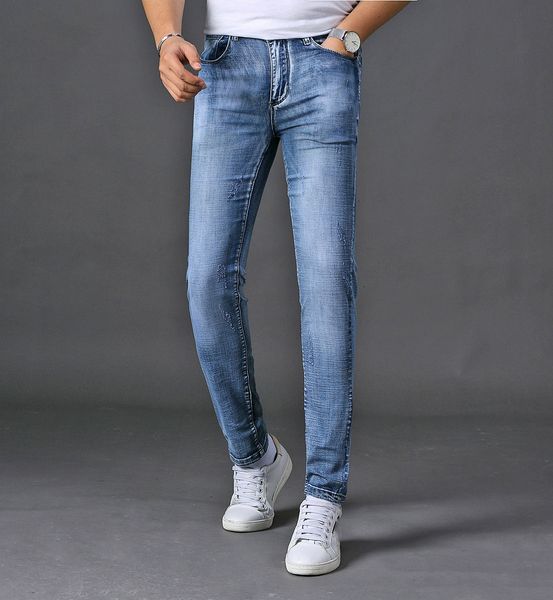 

мужские дизайнерские бутик джинсы высокое качество мода роскошные ковбойские брюки бренд вышивка лето частные пользовательские брюки slim fi, Blue