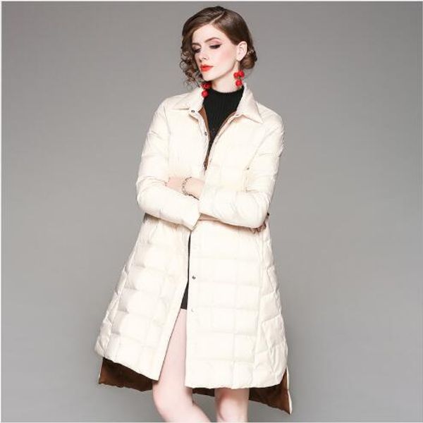 

women down coat winter long section stand collar white duck down parka 2018 new female outwear casual loose warm quilted jacket, Black