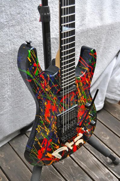 

rare jack pc1 signed 30th anniversary phil collen splatter hand painted electric guitar floyd rose tremolo bridge, black hardware