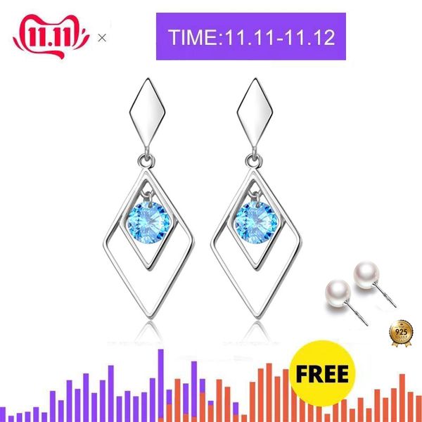 

925 sterling silver geometric square blue white zircon earrings micro inlay cubic zirconia earrings for women 2019 black friday, Golden;silver