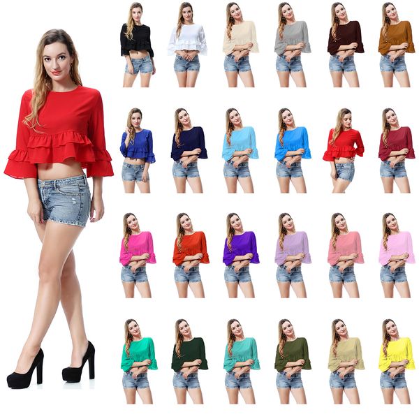 

popular european and american women's one line ruffle edge women's t-shirt