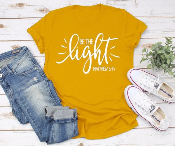 

женщины дизайнерские рубашки женская одежда be the light christian мода эстетическая street style positive сообщение вера иисус желтый tee в, White
