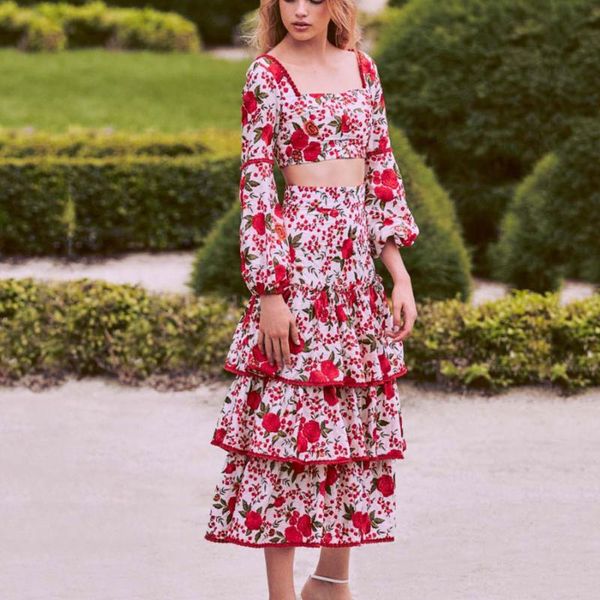 

2020 new arrival two piece pants set women embroidery crop and long skirt two piece set womens outfits pink outfits, White