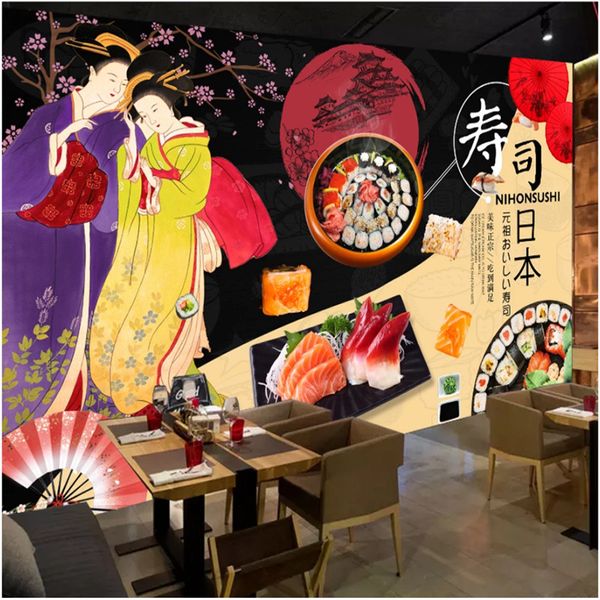 

japanese style sushi fuji mountain cherry blossom background wall paper 3d japanese cuisine sushi restaurant mural wallpaper 3d