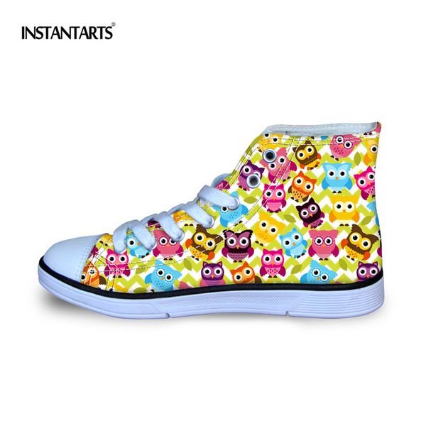 

instantarts cartoon owl printing children sneaker shoes breathable comfort high canvas shoes kids girls lace up sport