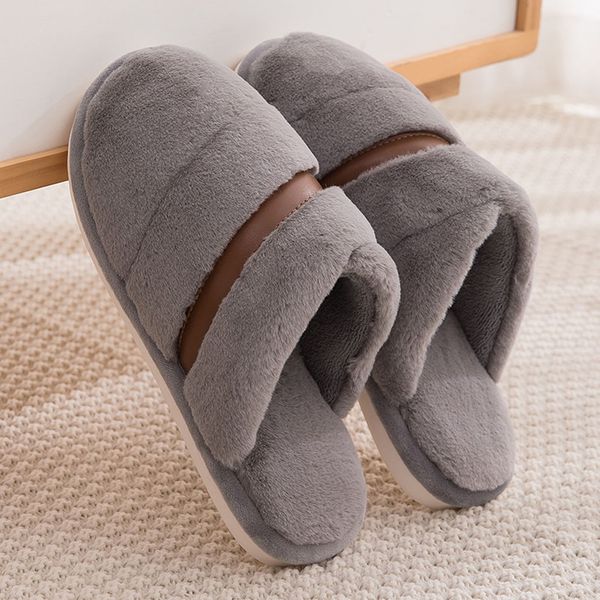 

men's large size home slipper winter waterproof home plus velvet warm slipper for men short plush cotton indoor slippers drop, Black