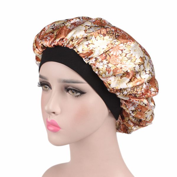 

58cm new fashion women satin night sleep cap hair bonnet hat shower caps silk head cover wide elastic band