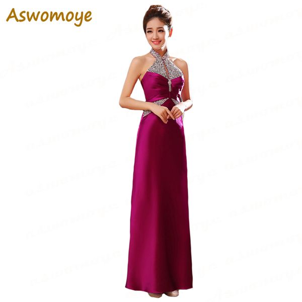 

2018 new fashion custom made elegant floor- length party evening dress straight halter women long formal dress cheao price lf27, White;black