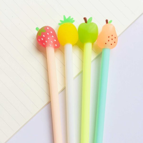 

z45 2x fresh strawberry pineapple fruit gel pen stationery school supply black ink