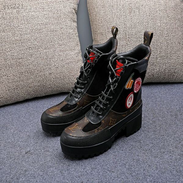 

european station winter new short boots thick heel high heel martin boots handsome waterproof platform thick bottom motorcycle boots women, Black