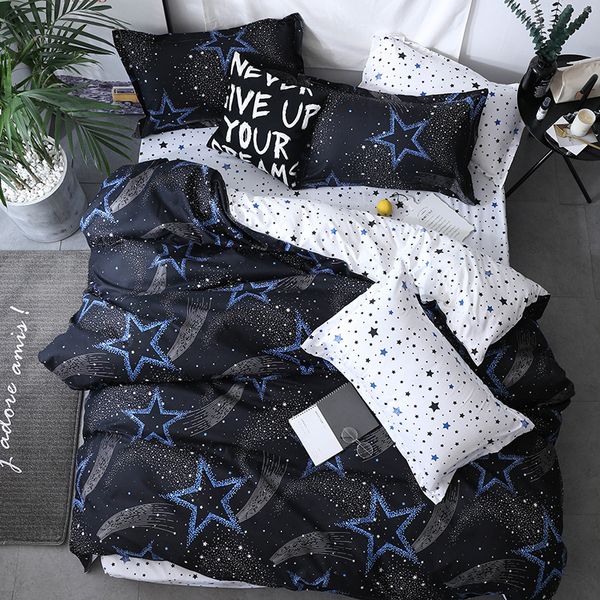 

claroom black star bed linen 3pcs bedding set duvet cover flat pillowcase soft twin  king xo84#