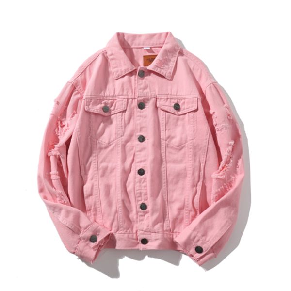 

men autumn hooded denim jackets pink jean coats good quality men cotton holes denim coats fashion jean jackets, Black;brown