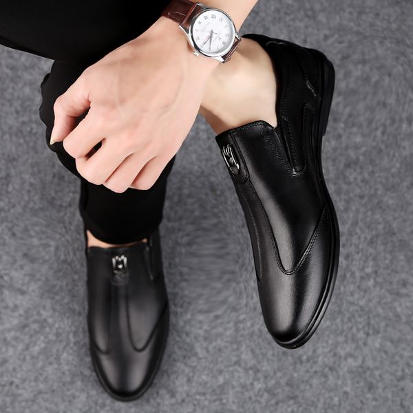 

spring genuine leather leisure comfy soft casual loafers shoes for men concise flat slip on shoes classics fashion 4, Black