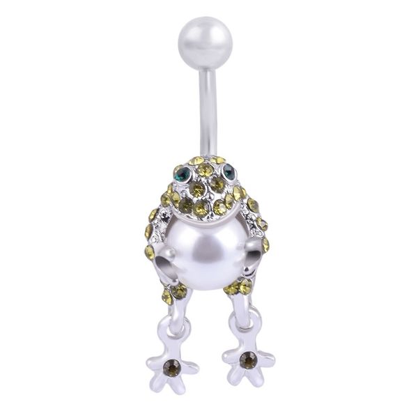 

personalized pearl frog toad piercings silver barbell rhinestone navel belly button rings surgical steel body piercing jewelry