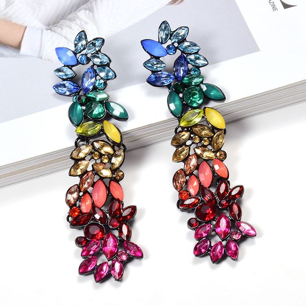 

wholesale colorful crystals long drop earrings for women fine jewelry accessories dangling pendientes bijoux christmas gift, Silver