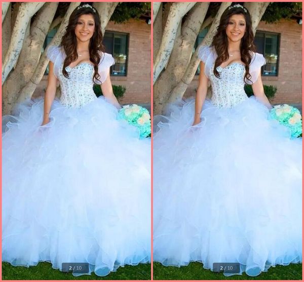 

2019 новый дизайнер белого бального платье quinceanera платье трепали бисер с курткой скромного quinceanera платье сладких 16 платьев горячи, Blue;red