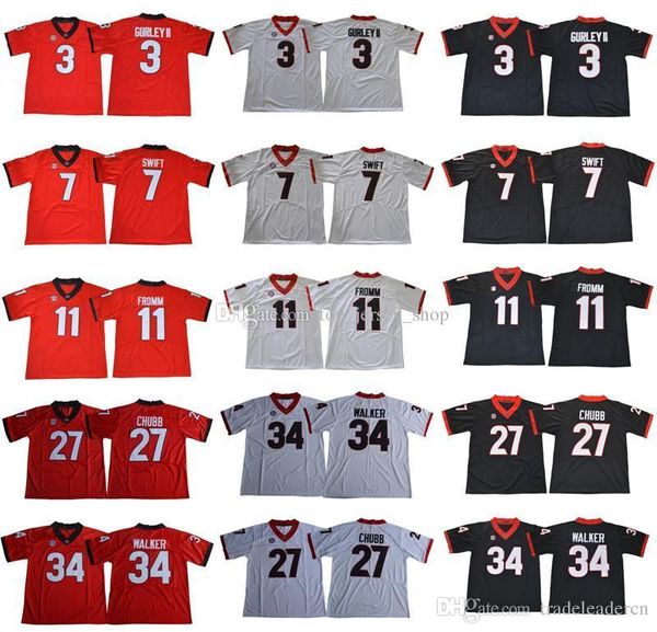 

mens kids 27 nick chubb 11 jake fromm 7 d'andre swift 34 herchel walker 3 todd gurley ii 10 eason herrings georgia bulldogs college jer, Black;red
