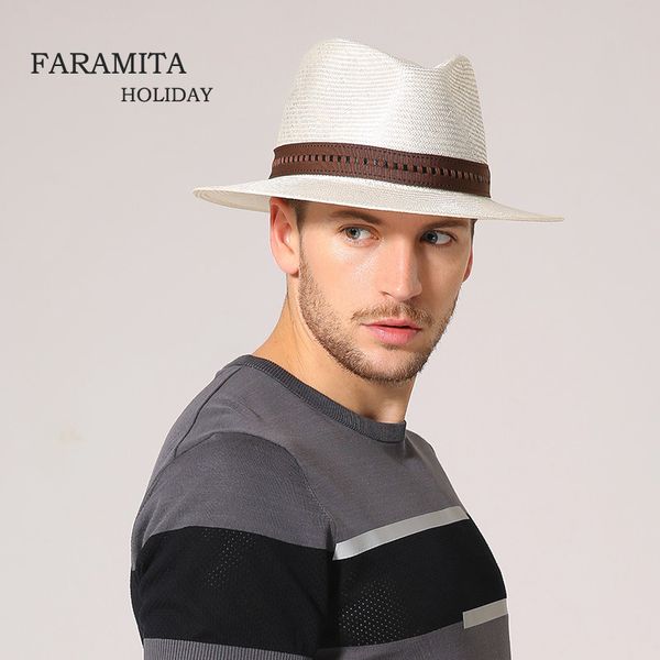 

faramita holiday straw man summer sun casual white men's imitation wool solid color fedora fashion gentleman cowboy hat cap jazz, Blue;gray