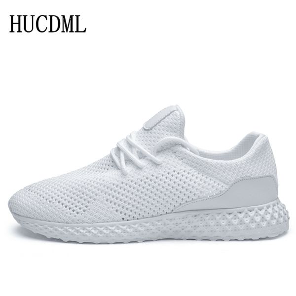 

hucdml 2019 mesh breathable soft sneakers outdoor comfortable ultralight shoes lace-up basic men casual shoes big size:39-47, Black