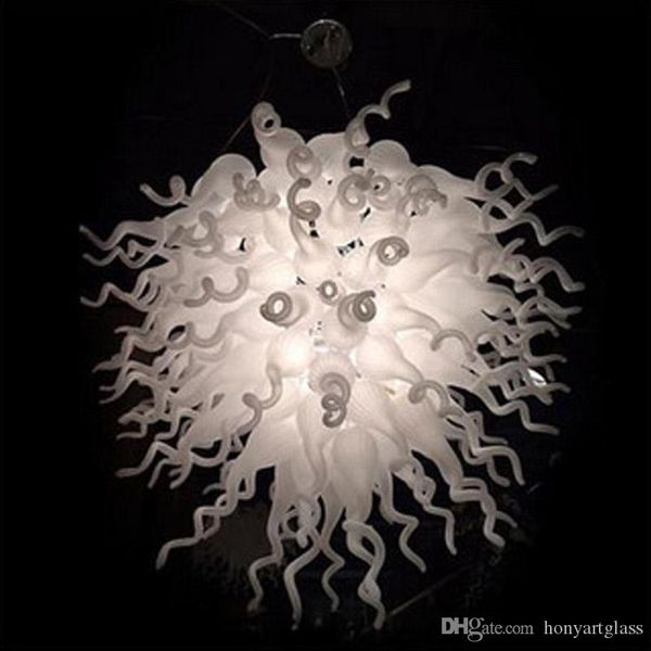 

Fancy Middle Size Milk White Hand Blown Glass Art Chandelier Brass Chandeliers Murano Modern for Hotel Office Decor