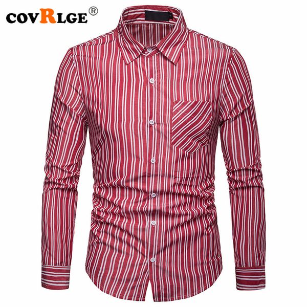 

covrlge long sleeve men's striped dress shirts social turn-down collar with pocket fit business male smart casual shirt mcl188, White;black