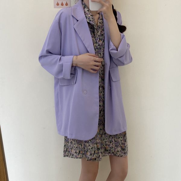 

hzirip 2020 summer leisure solid brief all match girls sunscreen all match coats thin women loose office lady blazers, White;black